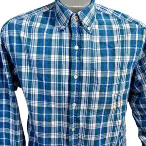 Small Gap Mens Plaid Shirt Long Sleeve Flannel Button-Down Blue & Green Cotton